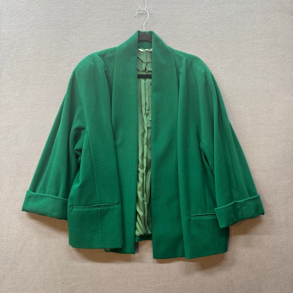 MaxMara Open Front‎ Lagenlook Artsy Minimalist Green Wool Coat Womens 14 Italy